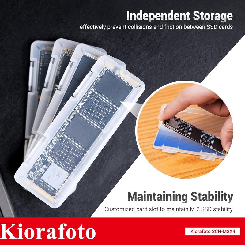 Kiorafoto 4 Pack Clear Plastic M.2 2280 2260 2242 2230 SSD Case, Portable M.2 NVMe 2280 SSD Holder Protective Box Storage with Label, Individual M.2 Drive Storage Case Anti-Static & Shockproof - Image 3
